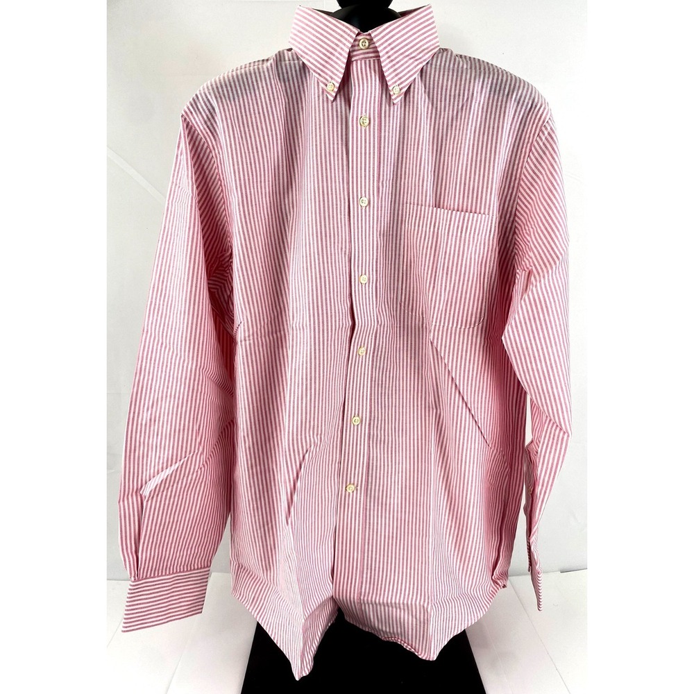 NWT Lands' End Long Sleeve Dress Shirt 15 - 33 Reg 100% Cotton Striped, Comfort